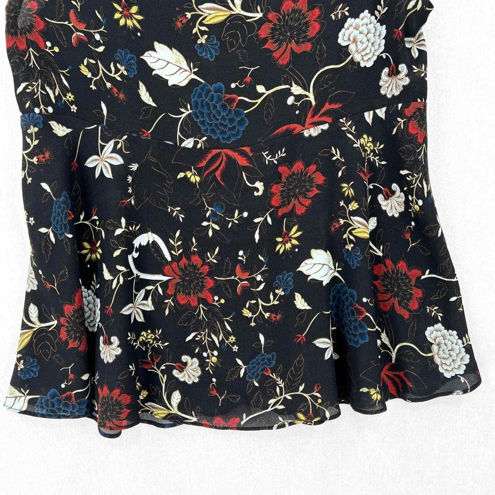 A.L.C. Purcell Floral Tank Top 10 Black Silk V Neck Sleeveless Ruffle Blouse - Picture 9 of 15
